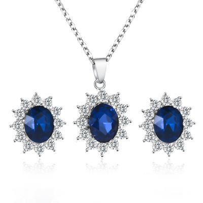 China BOHEMIA Fashion Stud Earrings and Pendant Necklace Gemstone Sunflower Blue Zircon Jewelry Set for Women for sale