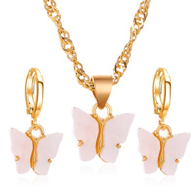 China Women Romantic Cute Girls Butterfly Necklace Circle Earrings Colorful Acrylic Jewelry Set for sale