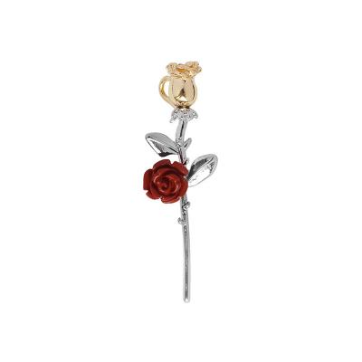 China Fashion Hot Sale Metal Rose Stereo Brooches Women Luxury Flower Necklace Accessories for sale