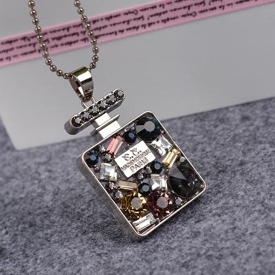 China 2022 New Design Perfume Bottle Fashion Colorful Crystal Sweater Chain Necklaces Women Personality Jewelry Accessories for sale