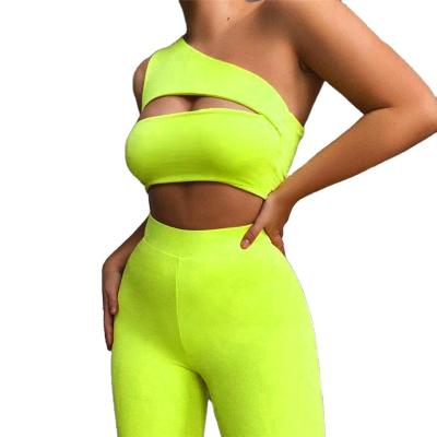 China High Quality China Factory New One-shoulder Breathable Hollow Vest Five Point Pants Yoga Suit for sale