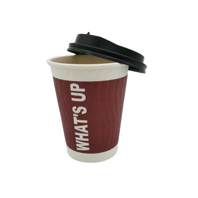 China Factory Disposable Custom Logo Eco Friendly Caterer Insulated Disposable To Go 12oz Hot Coffee Paper Cup for sale