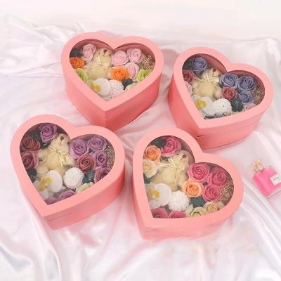 China Household Box Rose Soap Decorative Flowers Artificial Heart Shaped Flower in Gift Flower Boxes Valentines Day Gifts for sale