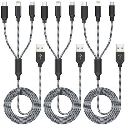 China 3 in 1 USB Charging Cable Multi Phone Cord with Type C/Micro/Lightning USB Connectors for sale