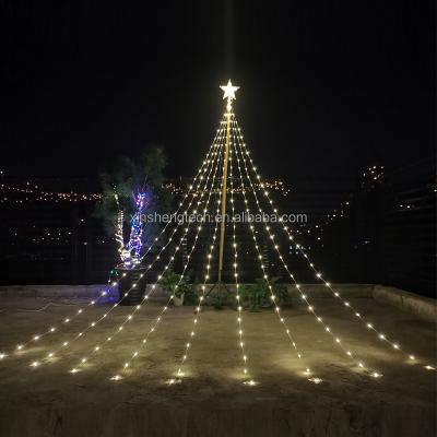 China Warm White Tall Tree Light 2.8m 270LEDs 1200mA Solar Panel Waterfall with 8 Modes Timer Christmas Tree Lights Waterproof LED String Lights for sale