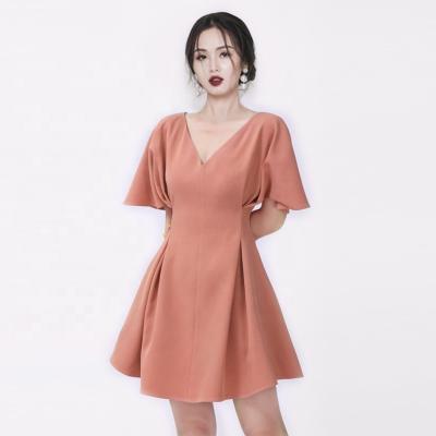 China Wholesale High Quality Anti-Static Ladies Short Sleeve Sexy Prom Mini Dresses Slim V-Neck Formal Dress for sale