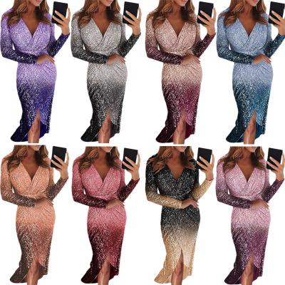 China Latest Fashion Women Gradient Anti-Static Dinner Dresses Even Beach Sequin Wedding Bodycon Dress for sale