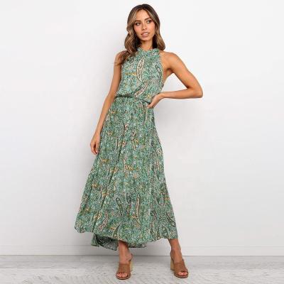 China Bohemian Floral Print Anti-Static Long Casual Maxi Dress 2020 Spring And Summer Dresses Halter for sale