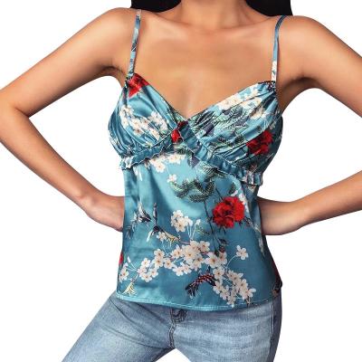 China Wholesale Anti Pilling Tops Sleeveless Floral Women Ruched Casual Blouses Crop Tops for sale