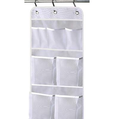 China Minimalist Mesh Pockets Hold Shampoo Shower Hanging Organizer with Over Door Hooks for sale