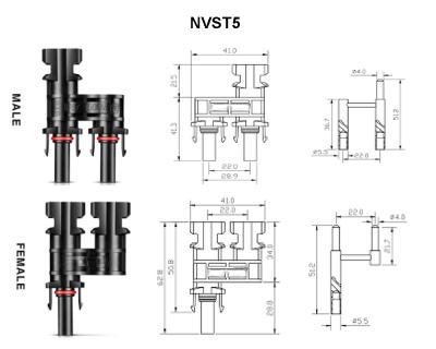 China Solar System MC 4 Connector T 2 Branch Solar Cable Connectors 1 , 3 To 1 , TUV OEM for sale