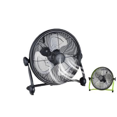 China Household Portable Metal DC Rechargeable Floor Fan 24V 12inch 30cm Stepless Gear With 3 Blades USB Output for sale