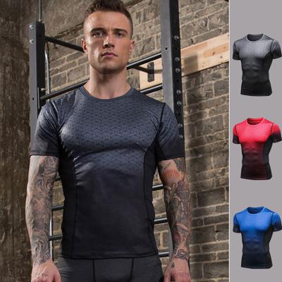 China Muscle Fit Design Sublimation Print Compression T-shirt Bodybuilding Gym Wear T-shirt Anti-Shrink Custom Men for sale