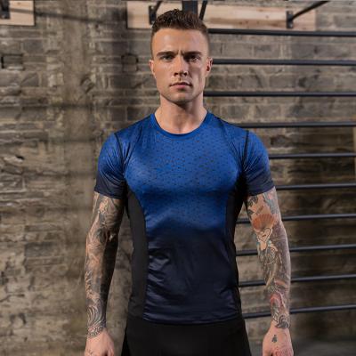 China Breathable Custom Fit Sublimation Printing Active Workout Sport Fitness Clothing Bodybuilding Wear Gym Shirts Men for sale