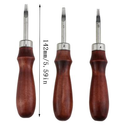 China Handcrafted DIY Leather Craft Tool 0.8/1.0/1.2 Pointed Leather Handle DIY Wood Craft Tools Leather Edge Beveler Tool for sale