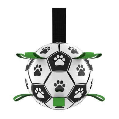 China Sustainable Original Pet Football PU Leather Nylon Webbing Interactive Dog Soccer Ball for sale