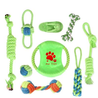 China Sustainable Eco Friendly Bite-Resistant Durable Puppy Knot Set Green Color Dog Toy Chew Rope for sale