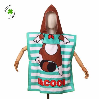 China 100% Sustainable Cotton Custom Printed Poncho Towel Kid Surf Beach Hooded Poncho Towels For Kids for sale