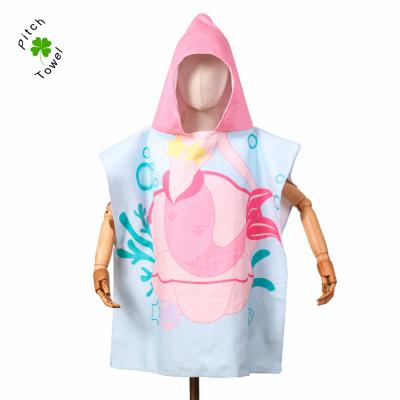 China Viable Warm Cotton Poncho Kids Wholesale Kid Hooded Sale Microfiber Suede Poncho Beach Towel for sale