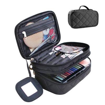 China Wholesale Fashion Geometry Double Layer Waterproof Nylon Cosmetics Bag for sale