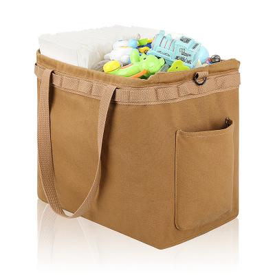 China Multi Functional Large Capacity Canvas Clothing Toys Khaki Canvas Folding Sundries Bag For Storage for sale