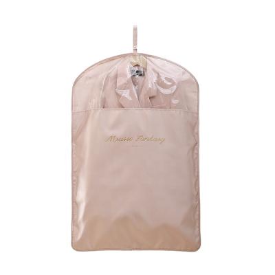 China Portable Customized LOGO Satin Drill Material Suit Cover Clothing Dustproof Bag With PVC Windows Cloth Ziplock Cover for sale