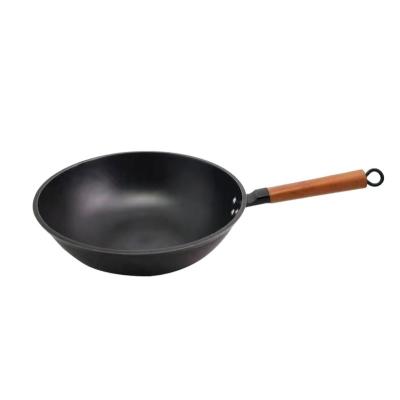 China Cast Iron Factory Price 34cm Carbon Steel Direct Wok Pan No Coating Chinese Wok for sale