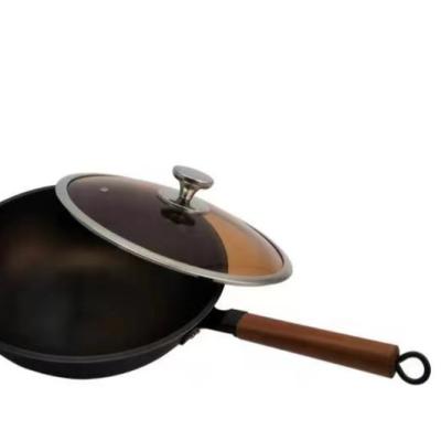 China High Quality Wok Pan Wooden Handle Frying Pan Custom 2021 New Cast Iron With Handle for sale