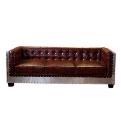 China Retro Loft Tufted Industrial Style Aluminum Leather Sofa for sale