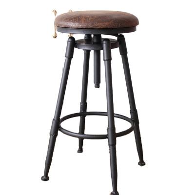 China Leather Upholstered Bar Stools Leather Upholstered Round Seat Industrial Style Round Bar Stools for sale