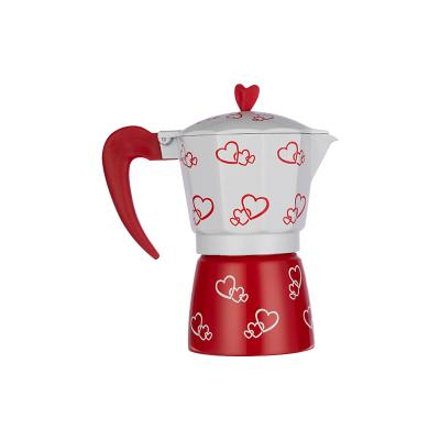 China Hotel Hot Sale Italian Mocha Pot Espresso Maker Stovetop Coffee Moka Pot With Heart Shaped Print for sale