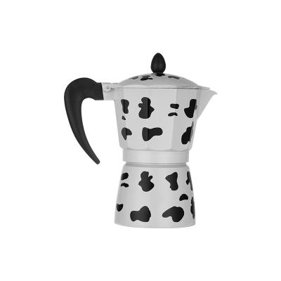 China Eco-friendly Classic Italian style stain pattern printingSteel Pot Makes Delicious Quick Cleaning Moka Pot Coffee Makers for sale