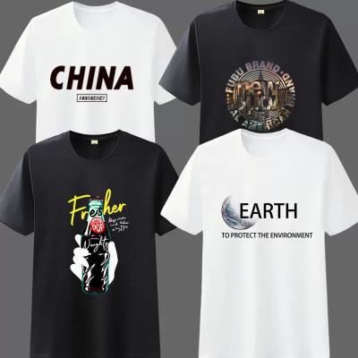 China Print 100% Men's Clothing Fasion Summer White Cotton Anti-Shrink T-shirt Graphic Plus Size Crewneck Men's T-Shirts for sale