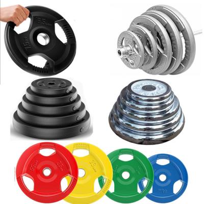 China Discos Para De Pesas Y Mancuernas Gimnasio Universal Steel Rubber Gymnastic Discs Gym Dumbbell Griddle Plate Universal Colorful Rubber Bumper Weightlifting for sale