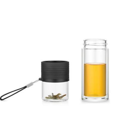 China Lightweight Clear Double Wall Glass Tea Infuser Bottle Tumbler With Filter for sale