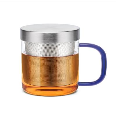 China Sustainable Borosilicate Glass Tea Infuser Mug With Handle 350ml for sale