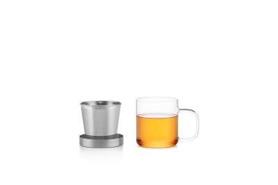 China Double Wall Brewing Coffee Glass Tea Cup Stainless Steel Infuser for sale