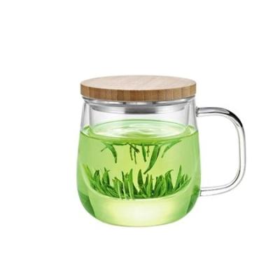 China Transparent Borosilicate Double Wall Glass Tea Saucers Cup With Bamboo Lid for sale