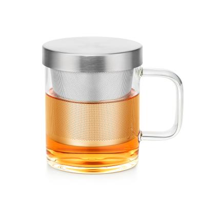 China Office Espresso Coffee Borosil Glass Tea Cups Portable 350ml With Infuser Handles for sale