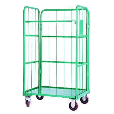 China Industrial Folding Wire Mesh Roll Container Cart Cargo Trolley Transportation Wire Mesh Roll Container Cart Galvanized for sale