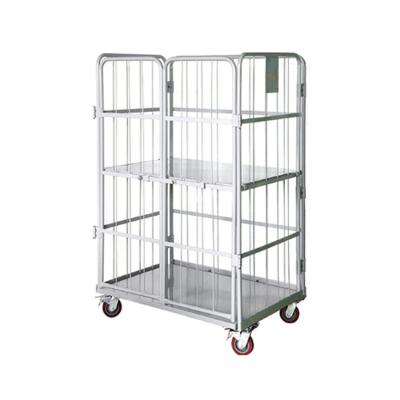 China Folding Supermarket Trolley Zinc Galvanized Logistics Trolley Transport Metal Roll Cages for sale