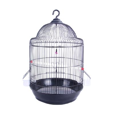 China Breathable Cylindrical Round Parrot Cage Medium Black Bird Cage Lightweight Metal Carry Hang Breeding Cages For Birds for sale