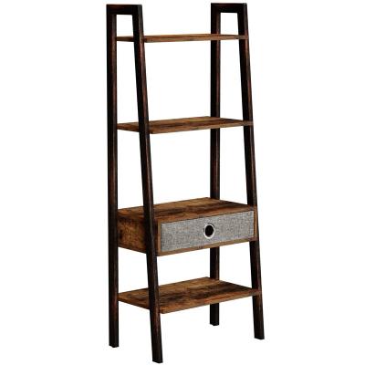 China Sustainable Ladder Shelf With Drawer Wooden Ladder Shelf 4-Tier Leaning Serving Organizer Shelves For Living Room for sale