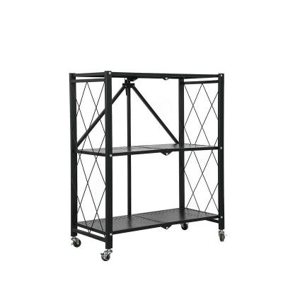 China Durable Durable No Assembly Organizer Rack Freestanding Metal Wire Large Capacity Shelving Unit Foldable Storage Shelves With Wheels for sale