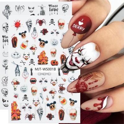 China Plastic Self Adhesive Horror Sugar Skull Pumpkin Goth Clown Gothic Ghost Nail Decal DIY 3D Ghost Nail Stickers Halloween Face Stickers for sale