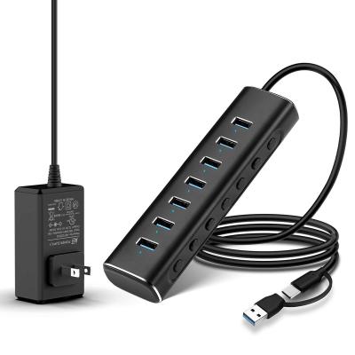 China RSHTECH Computer USB Hub 3.0 Left Aluminum 7 Body For Macbook Desktop Usb Hub With 12V2A Type C Power Adapter for sale