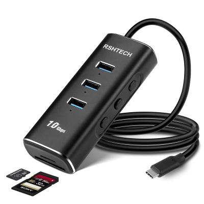 China High Speed ​​USB3.1 10Gbps 5 in 1 USB C Hub with 3 USB 3.2 10Gbps Data Ports, SD TF Card Readers, 2ft Cable and Different Switches for PC Laptops for sale