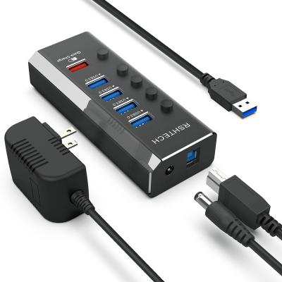 China Fast Charging+Data Transfer RSHTECH USB Hub Fast Charging On/Off Switches 12V/2A Left Independent Power Adapter 5 In 1 USB C Adapter For Laptop PC for sale