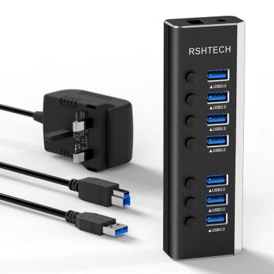 China RSHTECH USB 3.0 Hub 5Gbps Data Transfer On/Off Switch 12V/2APower Plug & Play Adapter Port USB Hub 7 Different Fast For PC for sale