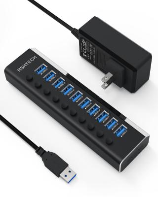 China RSHTECH 5Gbps Multi-port Multi-port Power Splitter 36W Power Plug-and-Play Adapter Power Supply Independent On/Off Switch 10 Ports USB 3.0 Hub for PC and Computer portable for sale